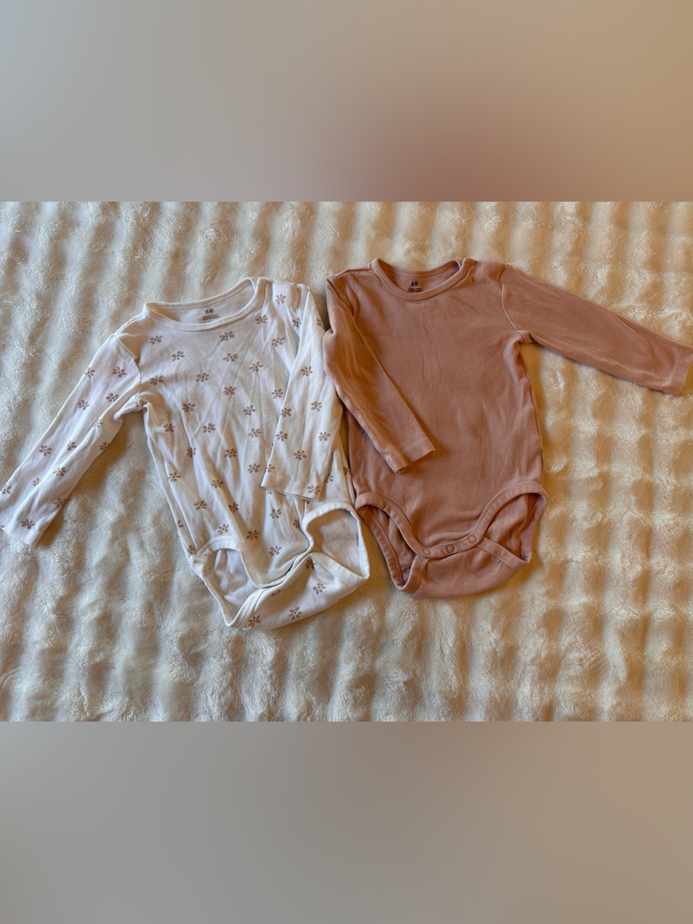 H&M Long-Sleeve Baby Bodysuit Duo - White & Dusty Pink